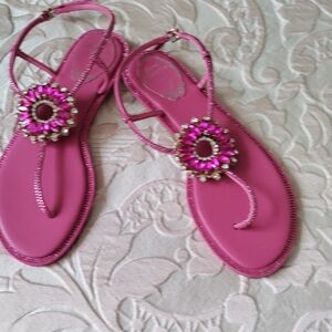 Vibrant Pink Thong Sandals with Ankle Strap